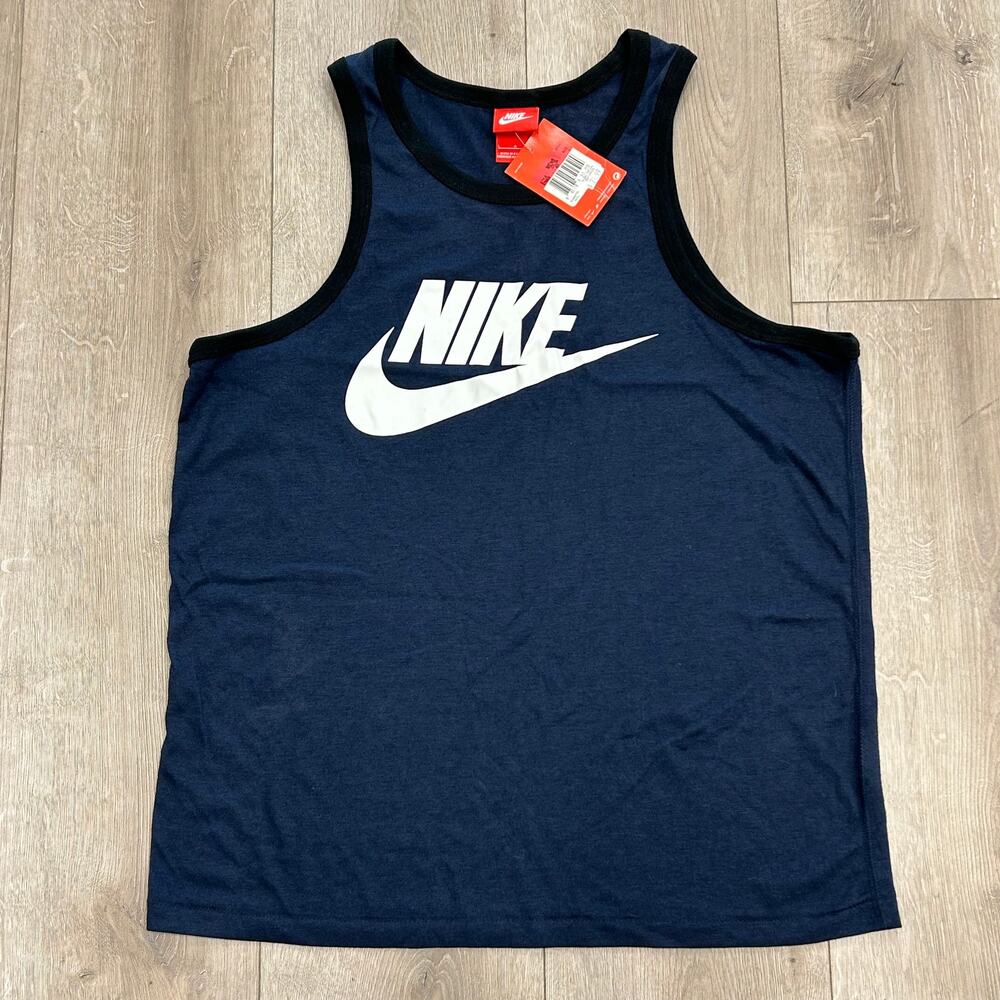 Brand New Nike Spellout Swoosh Logo Blue Navy Tank Top Tee Size Large L B22
